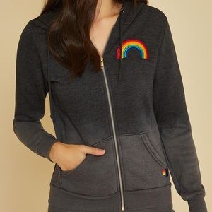 Aviator Nation Rainbow Embroidery Zip Hoodie.